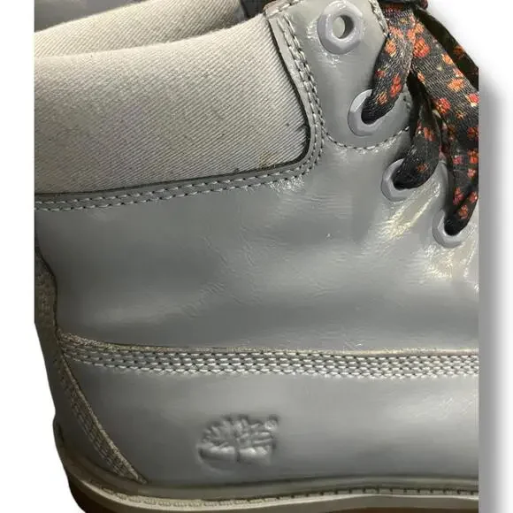 Timberland Junior Girls Sz 7 6” Premium WP Baby Blue Shine 1991A Leather Floral - Picture 8 of 15